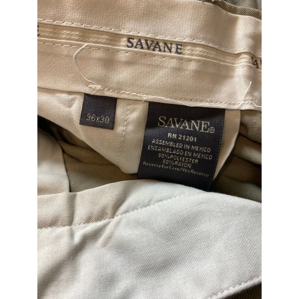 Savane Dress‎ Pants Men's 36x30 Khaki Pleated Front Teflon No Wrinkle NWT
